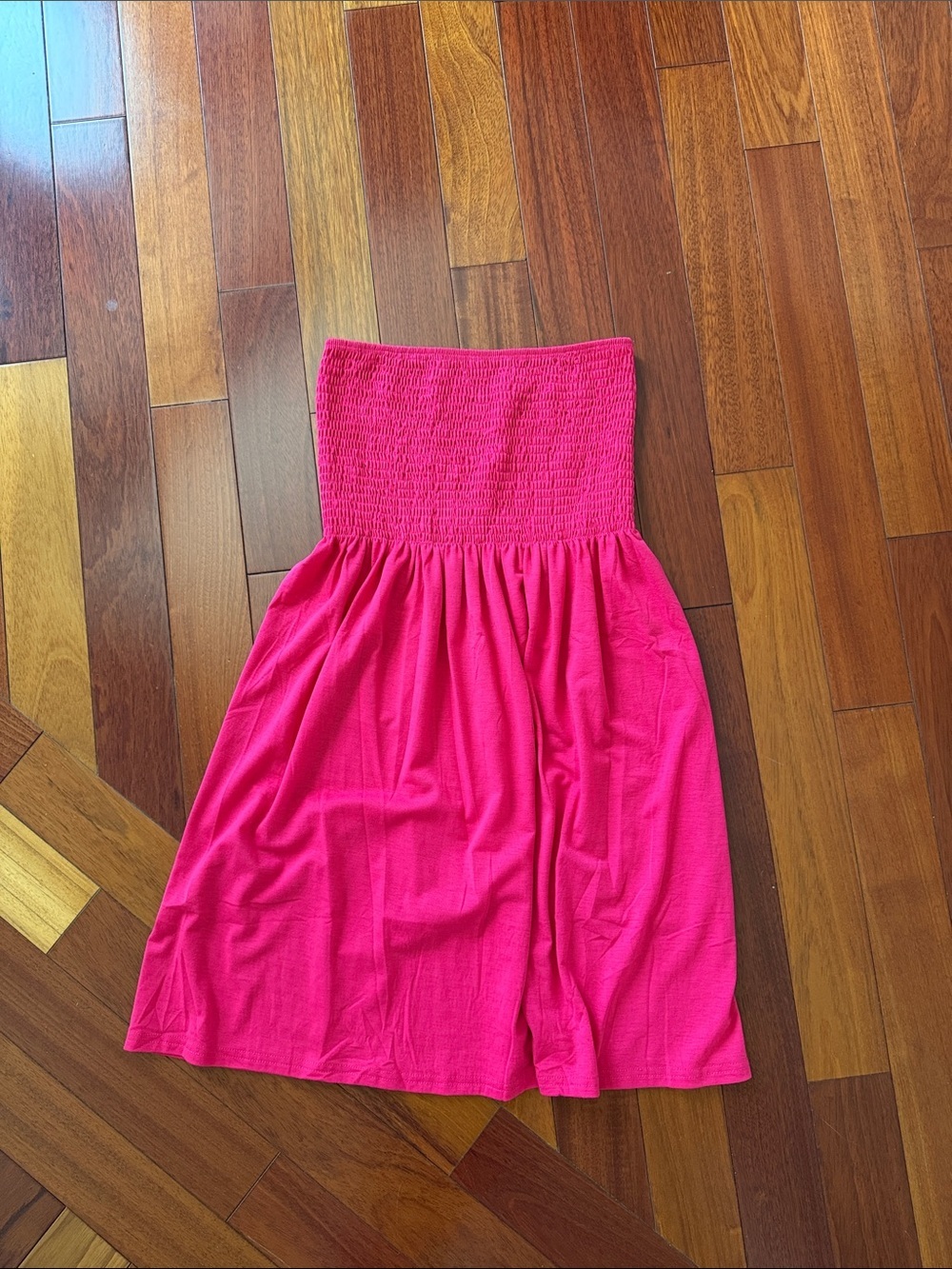 Strapless Fuchsia Smocked Midi Dress